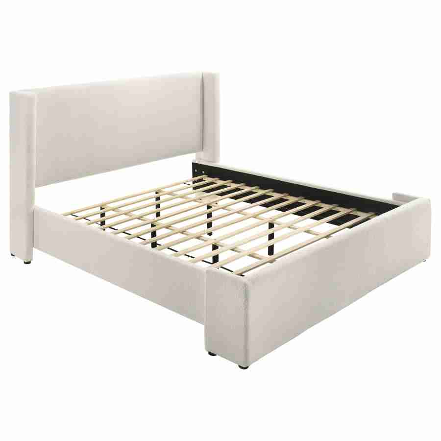 Coaster Alamosa Boucle Upholstered Eastern King Platform Bed, White