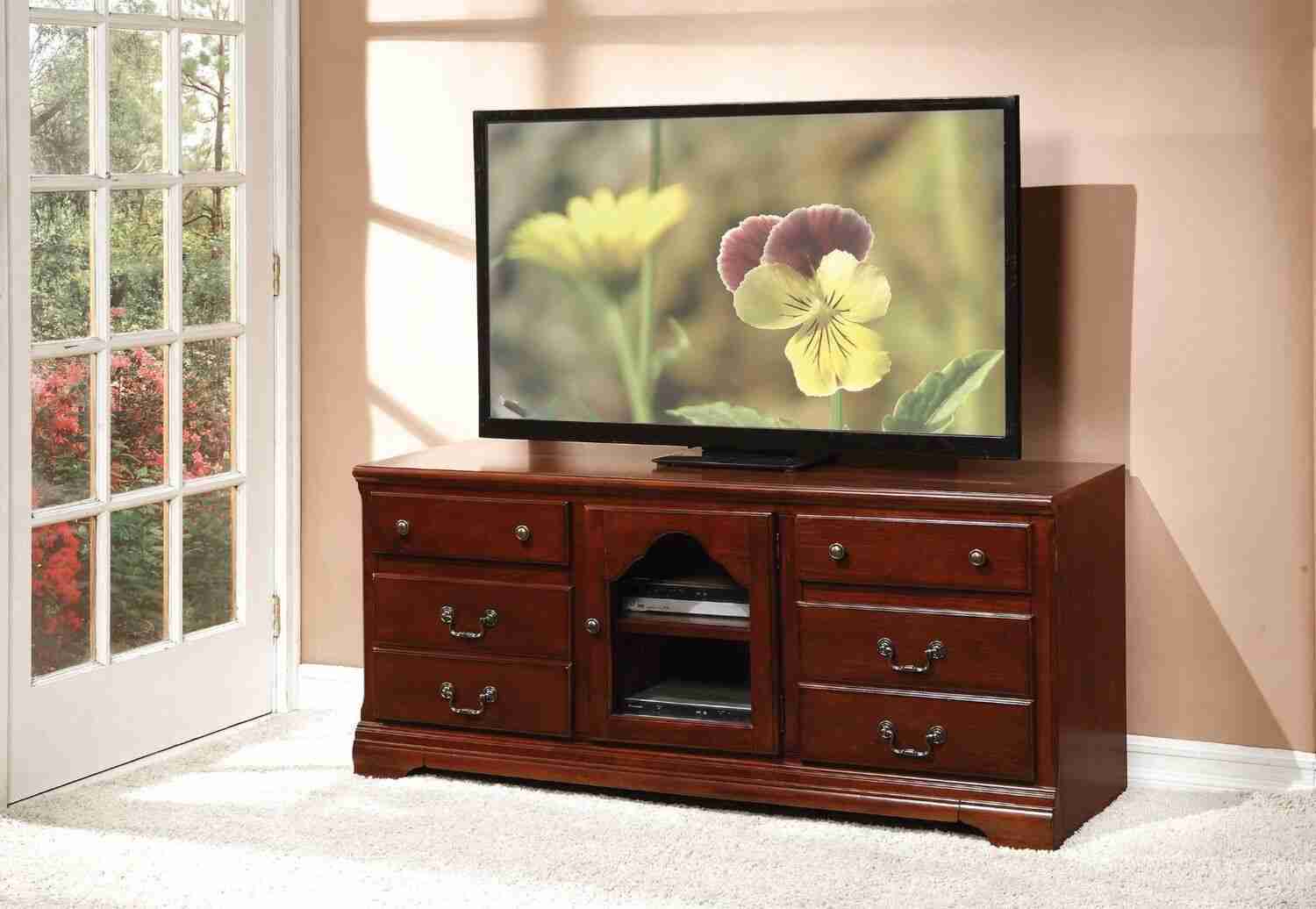 ACME Furniture Hercules Cherry TV Stand with Glass Doors