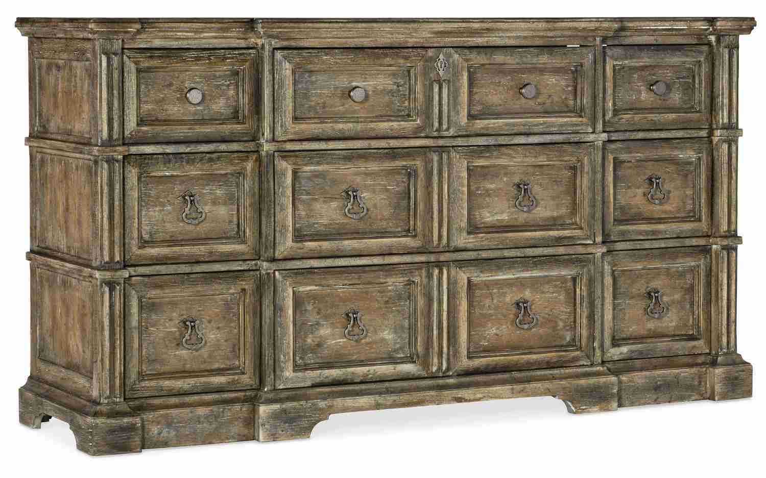 Hooker Furniture La Grange Rolling Hill 9-Drawer Dresser - Brown Distressed  Wood - American Furniture Outlet