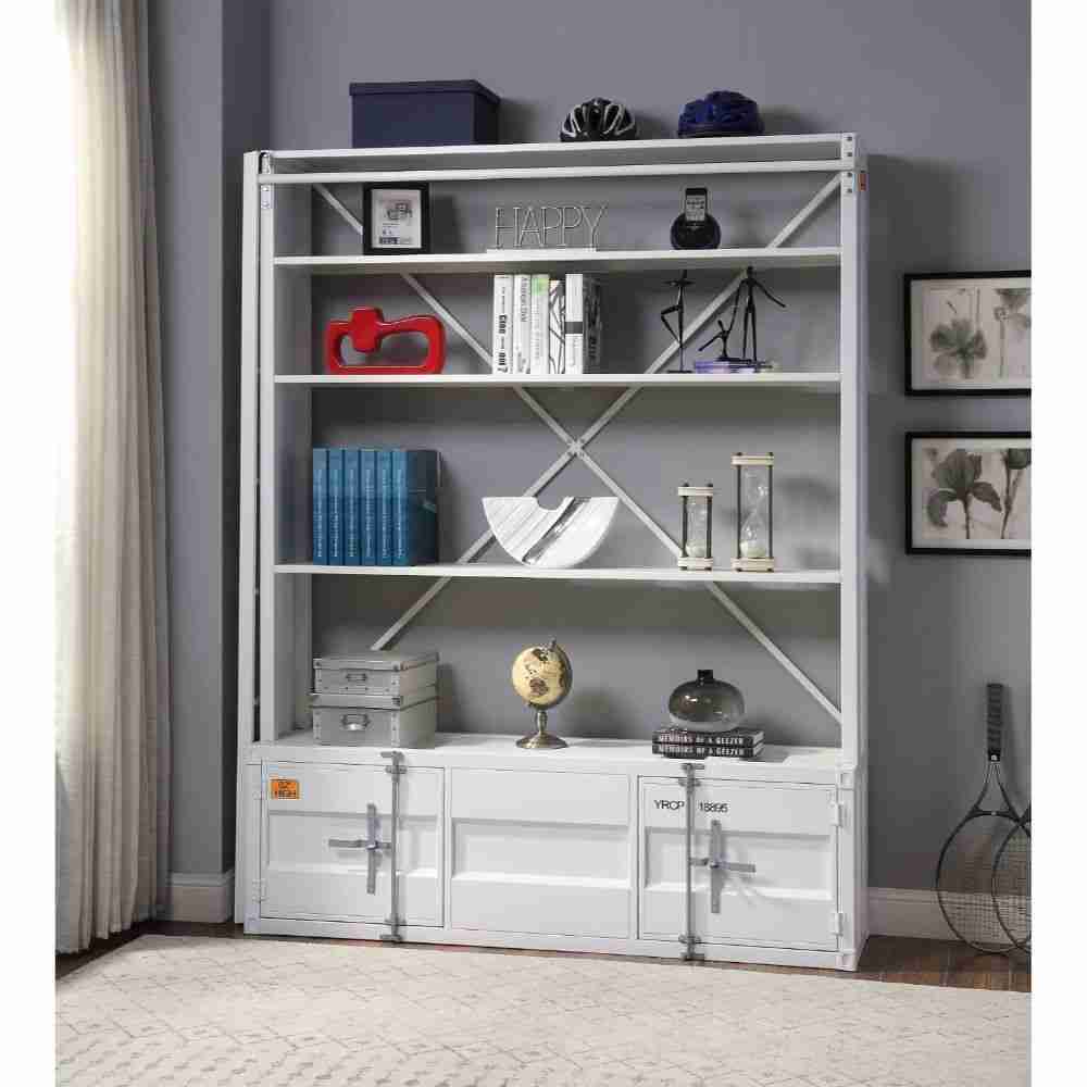 ACME Furniture Cargo White Metal Bookshelf with Ladder
