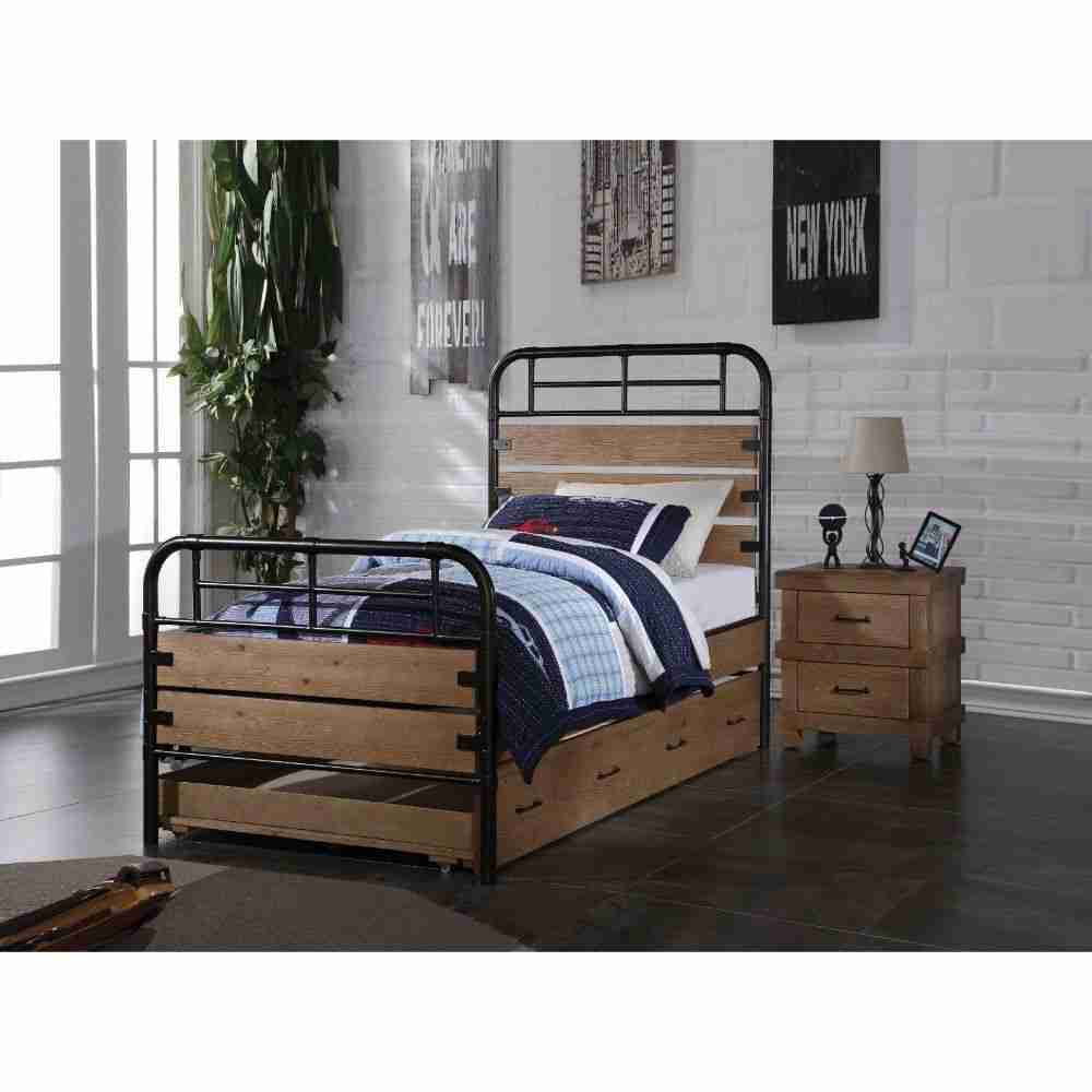 ACME Furniture Adams Antique Oak Twin Panel Bed - Wood Frame, Twin Size