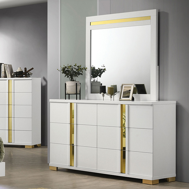 Lillestrom Dresser White/Gold FM7217WH-D - American Furniture Outlet