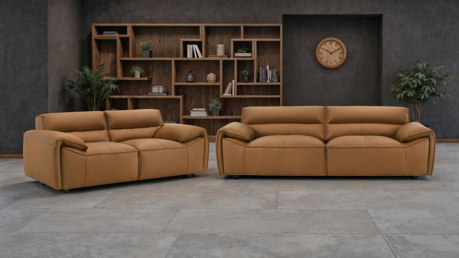 Coaster Buxton 2-piece Leather Upholstered Sofa Set Orange 509501-S2