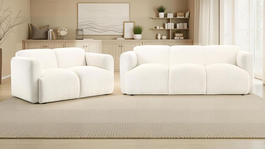 Coaster Dorset 2-piece Upholstered Round Track Arm Sofa Set White 509811-S2