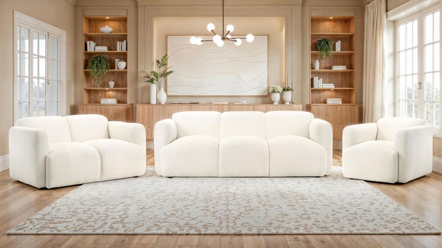 Coaster Dorset 3-piece Upholstered Round Track Arm Sofa Set White 509811-S3