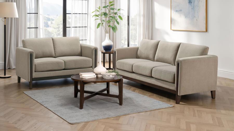 Coaster Islington 2-piece Upholstered Panel Arm Sofa Set Taupe 511101-S2