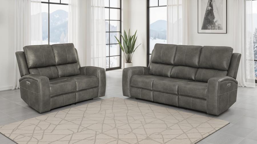 Coaster Brickston 2-piece Triple Power Reclining Sofa Set Charcoal 603431PPP-S2