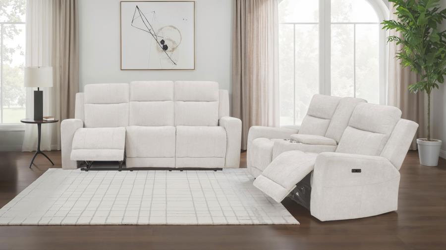 Coaster Kennett 2-piece Chenille Power Reclining Sofa Set Ivory 610151P-S2