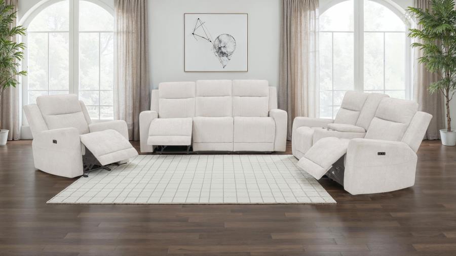 Coaster Kennett 3-piece Chenille Power Reclining Sofa Set Ivory 610151P-S3