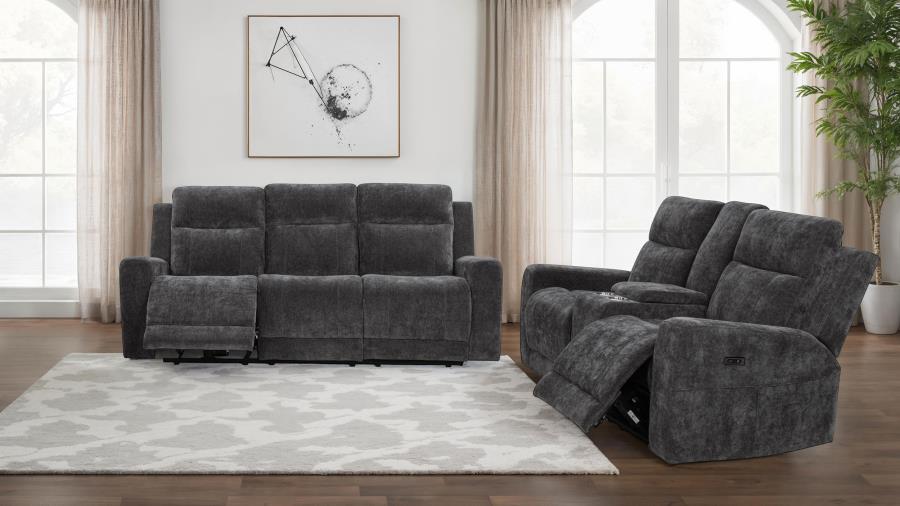 Coaster Kennett 2-piece Chenille Power Reclining Sofa Set Dark Grey 610154P-S2