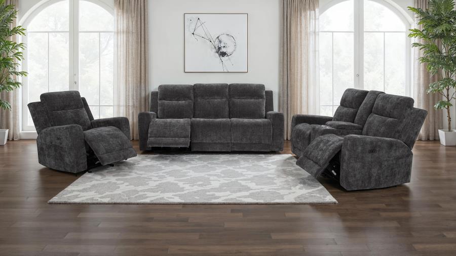 Coaster Kennett 3-piece Chenille Power Reclining Sofa Set Dark Grey 610154P-S3